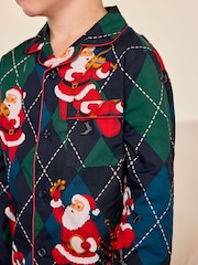 Chelsea Peers Blue Kids Cotton Argyle Musical Santa Print Long Pyjamas Set - Image 4 of 9