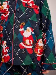 Chelsea Peers Blue Kids Cotton Argyle Musical Santa Print Long Pyjamas Set - Image 5 of 9