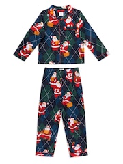 Chelsea Peers Blue Kids Cotton Argyle Musical Santa Print Long Pyjamas Set - Image 7 of 9