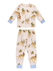 Chelsea Peers Natural Kids Cotton Ice Skating Leopards Print Long Pyjamas Set - Image 1 of 4