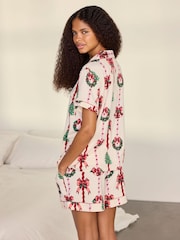 Chelsea Peers Natural Short Pyjamas Christmas Ribbon Stripe Print Pyjamas Set - Image 2 of 6