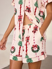 Chelsea Peers Natural Short Pyjamas Christmas Ribbon Stripe Print Pyjamas Set - Image 5 of 6