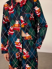 Chelsea Peers Blue Cotton Argyle Musical Santa Print Long Pyjamas Set - Image 3 of 8