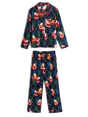 Chelsea Peers Blue Cotton Argyle Musical Santa Print Long Pyjamas Set - Image 8 of 8