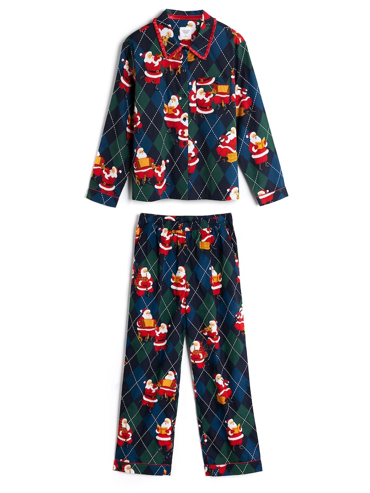 Chelsea Peers Blue Cotton Argyle Musical Santa Print Long Pyjamas Set - Image 8 of 8 Chelsea Peers Blue Cotton Argyle Musical Santa Print Long Pyjamas Set - Image 8 of 8