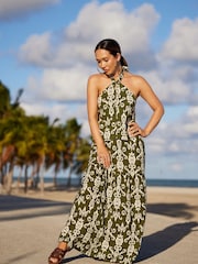 Zielono-biała spódnica maxi Myleene Klass z nadrukiem i regulowaną talią - Image 1 of 7