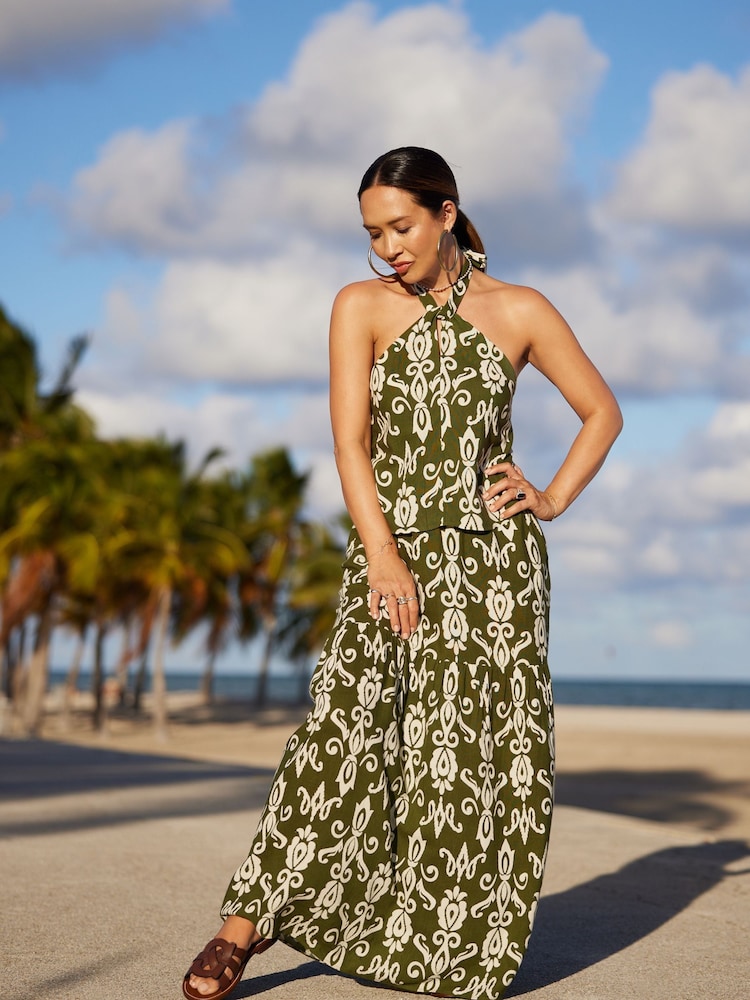 Myleene Klass Green/White Printed Adjustable Waist Maxi Skirt - Image 1 of 7 Myleene Klass Green/White Printed Adjustable Waist Maxi Skirt - Image 1 of 7