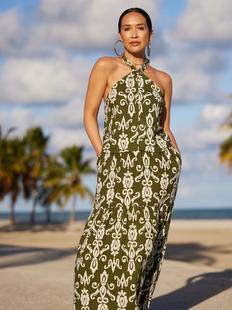 Myleene Klass Green/White Printed Adjustable Waist Maxi Skirt - Image 2 of 7 Myleene Klass Green/White Printed Adjustable Waist Maxi Skirt - Image 2 of 7
