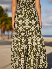 Zielono-biała spódnica maxi Myleene Klass z nadrukiem i regulowaną talią - Image 3 of 7