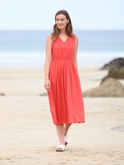 Celtic & Co. Red Organic Cotton Tie Neck Midi Dress - Image 1 of 2