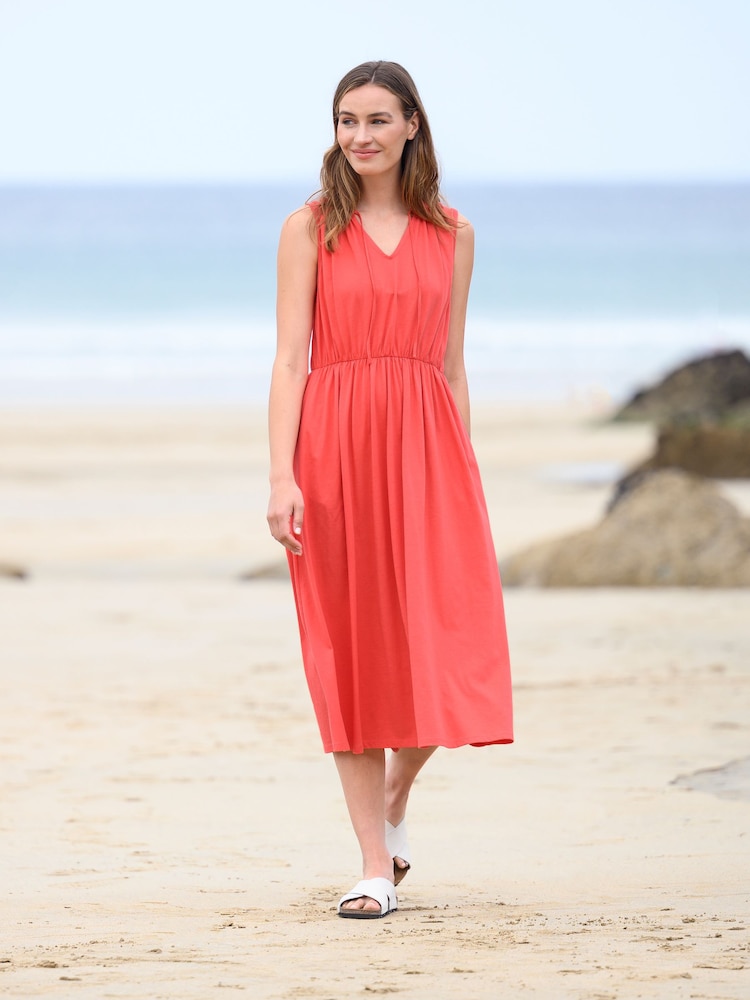 Celtic & Co. Red Organic Cotton Tie Neck Midi Dress - Image 1 of 2
