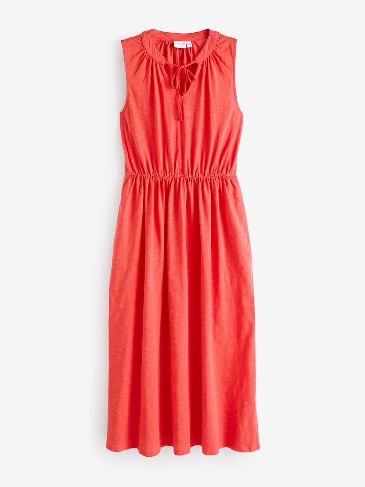 Celtic & Co. Red Organic Cotton Tie Neck Midi Dress - Image 2 of 2