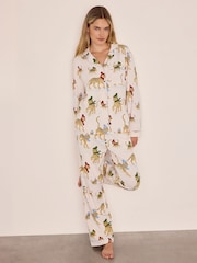 Chelsea Peers Off White Cotton Ice Skating Leopards Print Long Pyjamas Set - Image 1 of 7