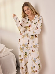 Chelsea Peers Off White Cotton Ice Skating Leopards Print Long Pyjamas Set - Image 2 of 7