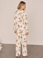 Chelsea Peers Off White Cotton Ice Skating Leopards Print Long Pyjamas Set - Image 4 of 7