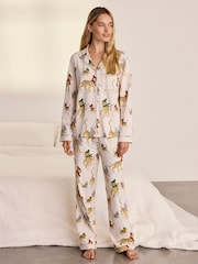 Chelsea Peers Off White Cotton Ice Skating Leopards Print Long Pyjamas Set - Image 5 of 7