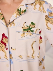 Chelsea Peers Off White Cotton Ice Skating Leopards Print Long Pyjamas Set - Image 6 of 7