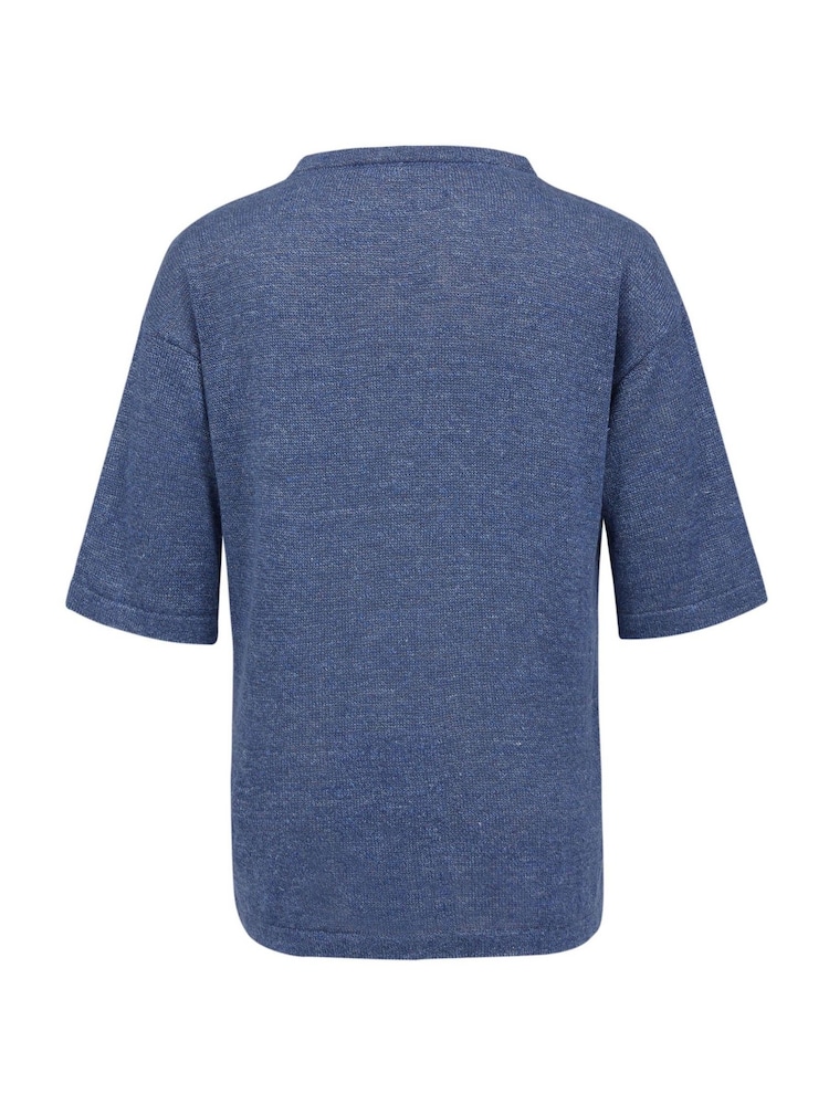 Celtic & Co. Blue Linen Organic Cotton Fine Knit T-Shirt - Image 3 of 3