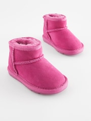 Bright Pink Suede Mini Faux Fur Lined Water Repellent Pull-On Suede Boots - Image 1 of 5