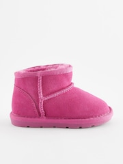 Bright Pink Suede Mini Faux Fur Lined Water Repellent Pull-On Suede Boots - Image 2 of 5