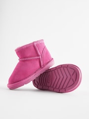 Bright Pink Suede Mini Faux Fur Lined Water Repellent Pull-On Suede Boots - Image 4 of 5