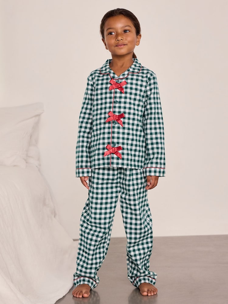 Chelsea Peers Green Kids Cotton Gingham Long Pyjamas Set - Image 1 of 8 Chelsea Peers Green Kids Cotton Gingham Long Pyjamas Set - Image 1 of 8