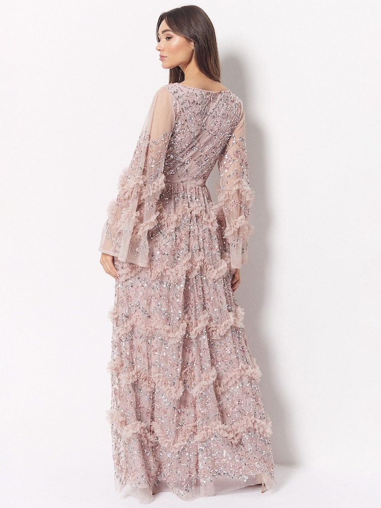 Maya Pink Embellished Long Sleeve Split Maxi Dress - Image 2 of 4
