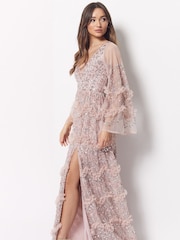 Maya Pink Embellished Long Sleeve Split Maxi Dress - Image 3 of 4
