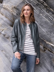 Celtic & Co. Grey Leather Collarless Jacket - Image 1 of 7