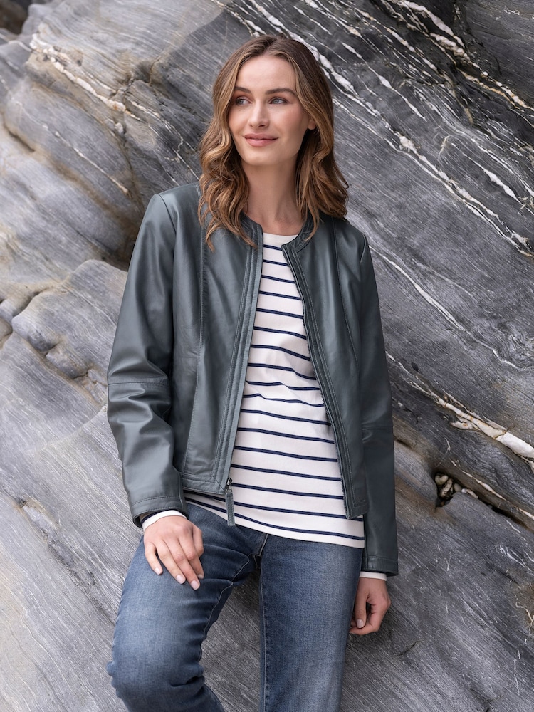 Celtic & Co. Grey Leather Collarless Jacket - Image 1 of 7