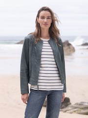 Celtic & Co. Grey Leather Collarless Jacket - Image 2 of 7