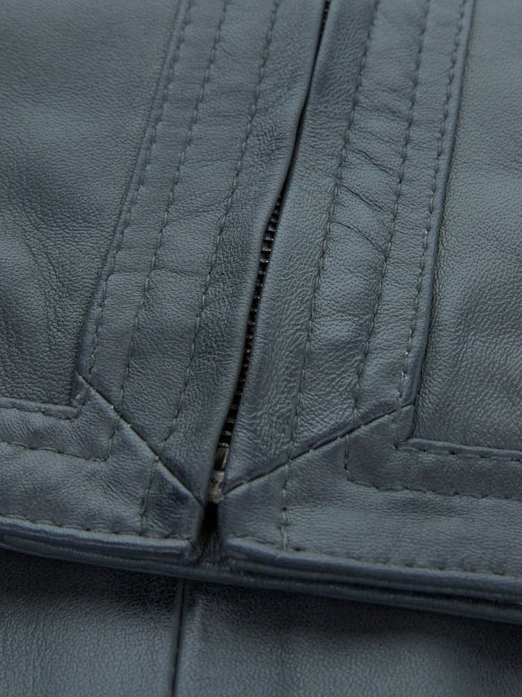 Celtic & Co. Grey Leather Collarless Jacket - Image 7 of 7