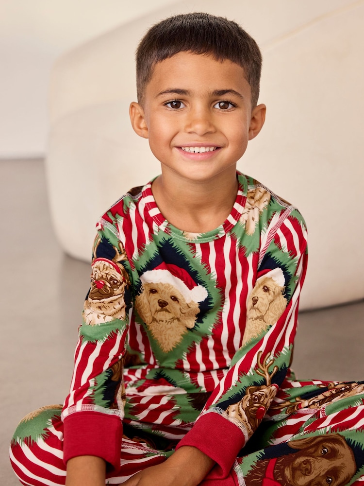 Chelsea Peers Red Kids Christmas Chip & Friends Stripe Print Long Pyjamas Set - Image 1 of 9 Chelsea Peers Red Kids Christmas Chip & Friends Stripe Print Long Pyjamas Set - Image 1 of 9