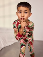 Chelsea Peers Red Kids Christmas Chip & Friends Stripe Print Long Pyjamas Set - Image 5 of 9