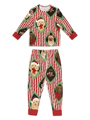 Chelsea Peers Red Kids Christmas Chip & Friends Stripe Print Long Pyjamas Set - Image 7 of 9
