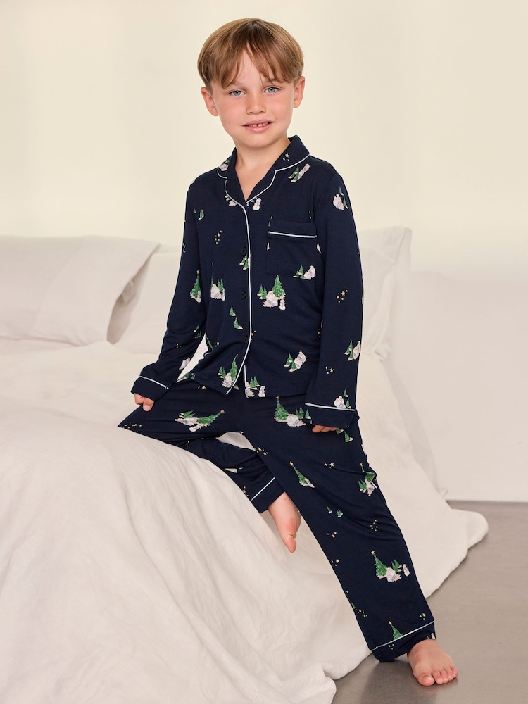 Chelsea Peers Blue TENCEL Modal Starlit Pines Print Long Pyjamas Set - Image 1 of 9 Chelsea Peers Blue TENCEL Modal Starlit Pines Print Long Pyjamas Set - Image 1 of 9