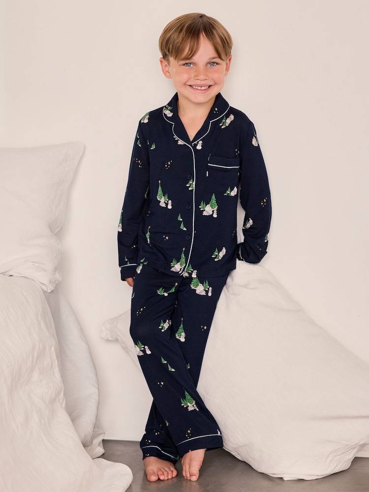 Chelsea Peers Blue TENCEL Modal Starlit Pines Print Long Pyjamas Set - Image 2 of 9 Chelsea Peers Blue TENCEL Modal Starlit Pines Print Long Pyjamas Set - Image 2 of 9
