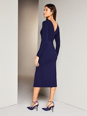 Lipsy Indigo Blue Petite Long Sleeve Cut Out Ruched Bodycon Dress - Image 2 of 4