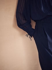 Navy Sheer Pintuck Pleated Blouse - Image 5 of 7