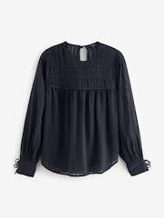 Navy Sheer Pintuck Pleated Blouse - Image 6 of 7
