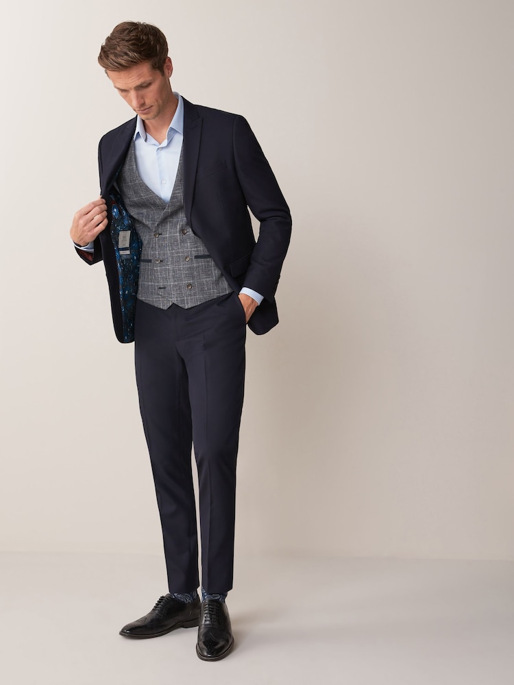 Navy Blue Skinny Fit Two Button Suit Jacket - Image 4 of 9