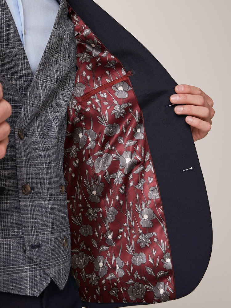 Navy Blue Skinny Fit Two Button Suit Jacket - Image 7 of 9