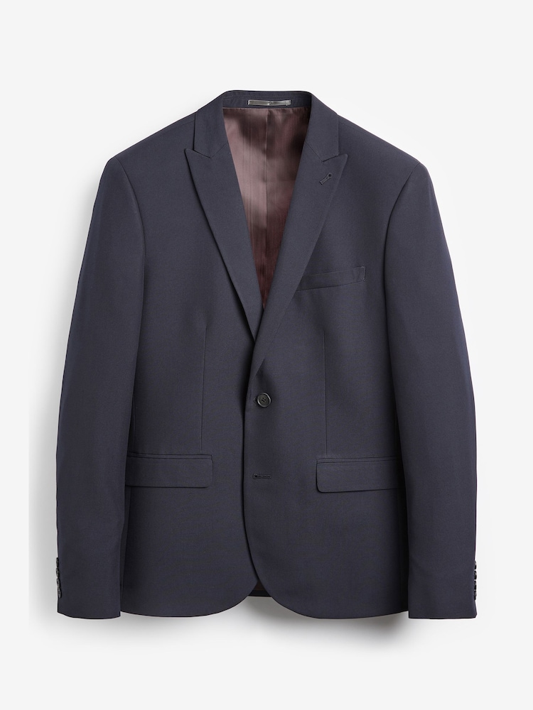 Navy Blue Skinny Fit Two Button Suit Jacket - Image 8 of 9