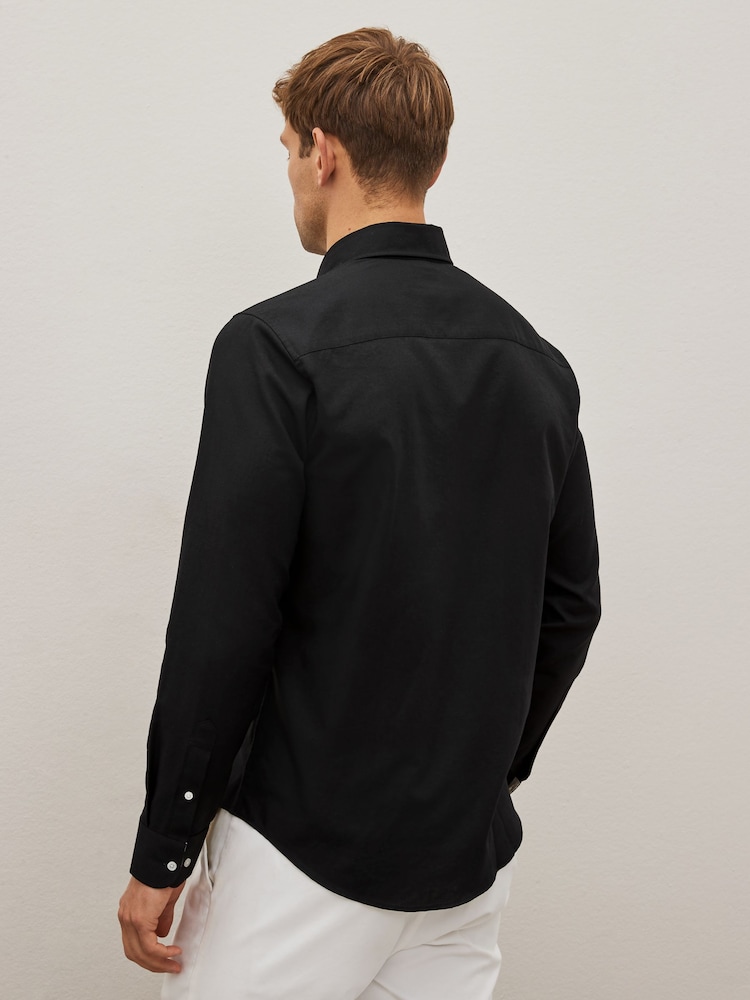 Black Regular Fit Easy Iron Button Down Oxford Shirt - Image 4 of 10