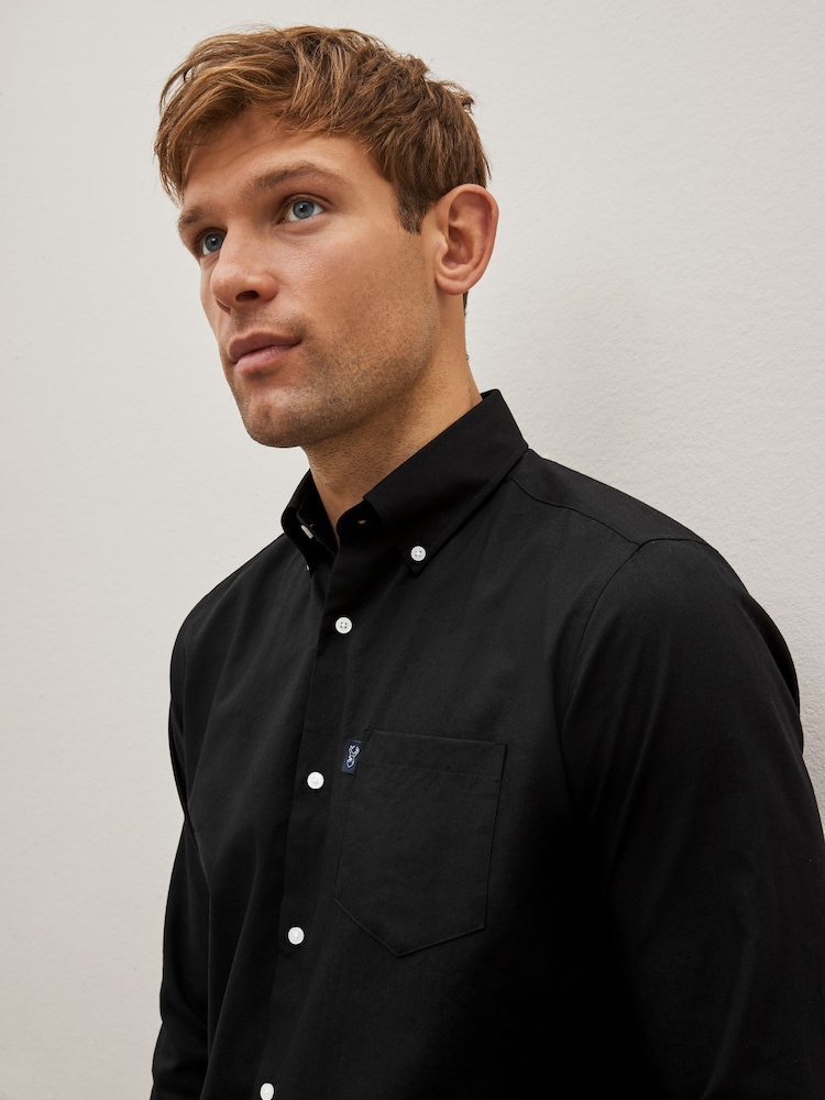 Black Regular Fit Easy Iron Button Down Oxford Shirt - Image 5 of 10