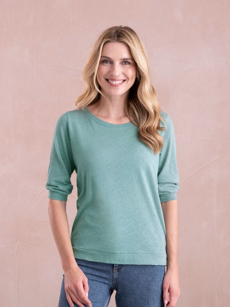 Celtic & Co. Green Linen Cotton Half Sleeve Sweatshirt - Image 1 of 7