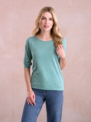 Celtic & Co. Green Linen Cotton Half Sleeve Sweatshirt - Image 2 of 7