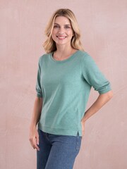 Celtic & Co. Green Linen Cotton Half Sleeve Sweatshirt - Image 3 of 7