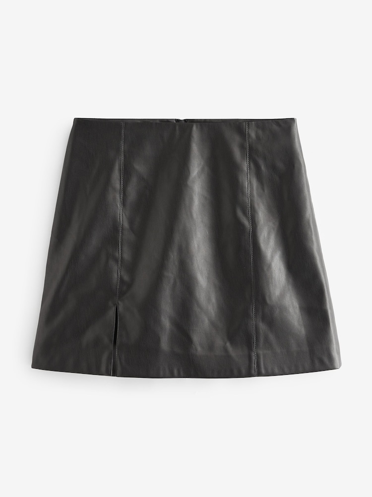 Urban Code Black Faux Leather Mini Skirt With Split Detail - Image 5 of 5