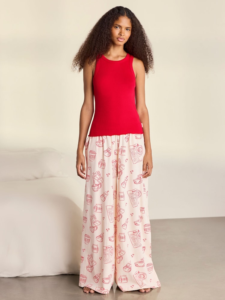 Chelsea Peers Natural Cotton Coffee Run Print Long Pyjamas Set - Image 2 of 6 Chelsea Peers Natural Cotton Coffee Run Print Long Pyjamas Set - Image 2 of 6